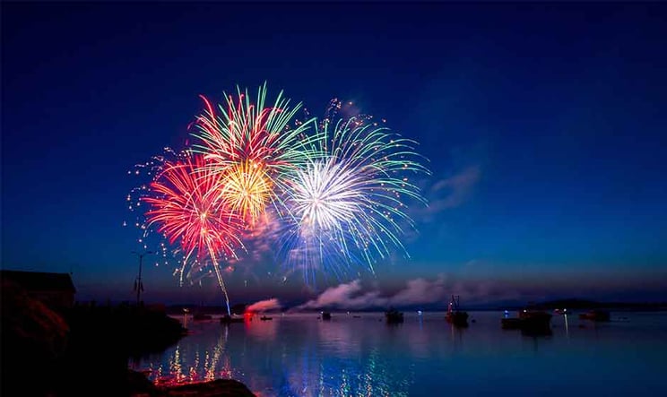 Fireworks at night over a city