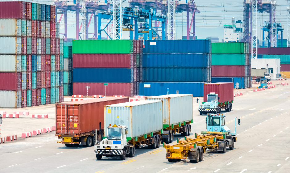 Shipping containers unloaded at port