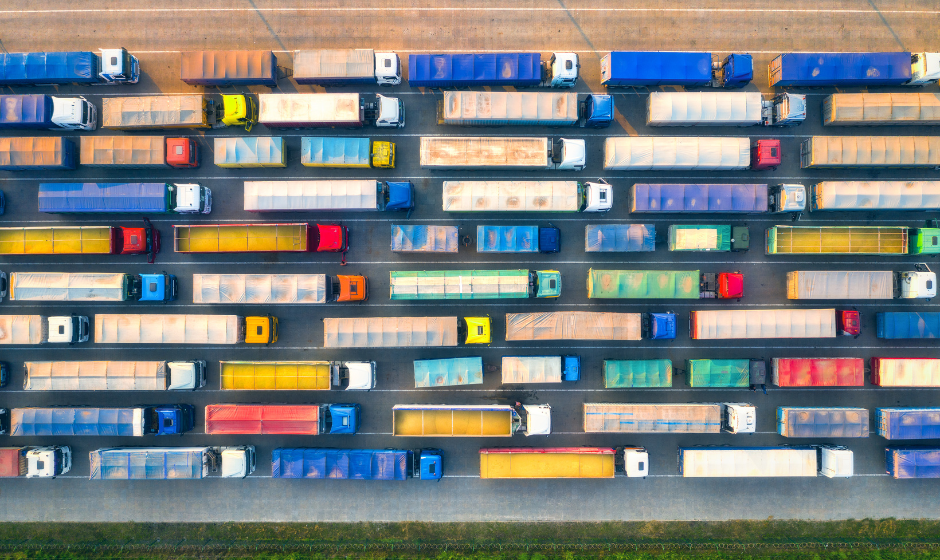 Trucks queue outside a port