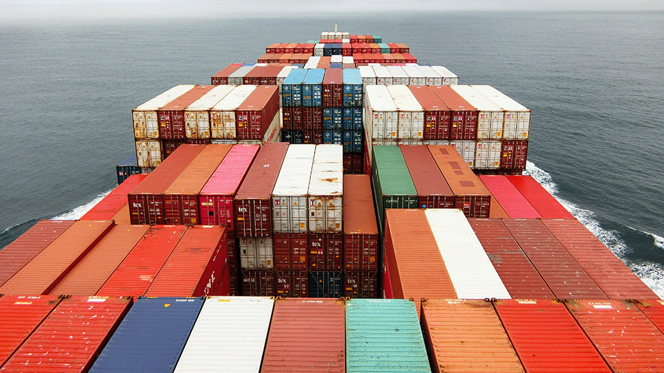 Cargo Ship Loaded on Ocean
