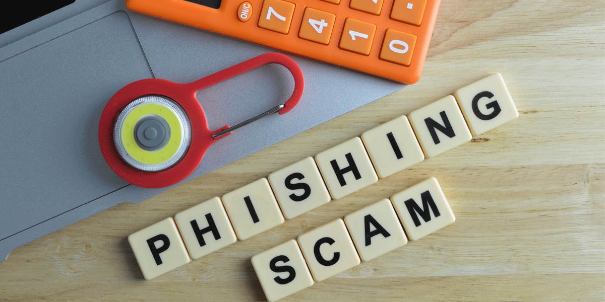 Phishing scam written in tile letters.