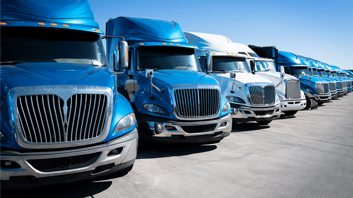 Semi-Trucks-White-Blue-Lined-Up